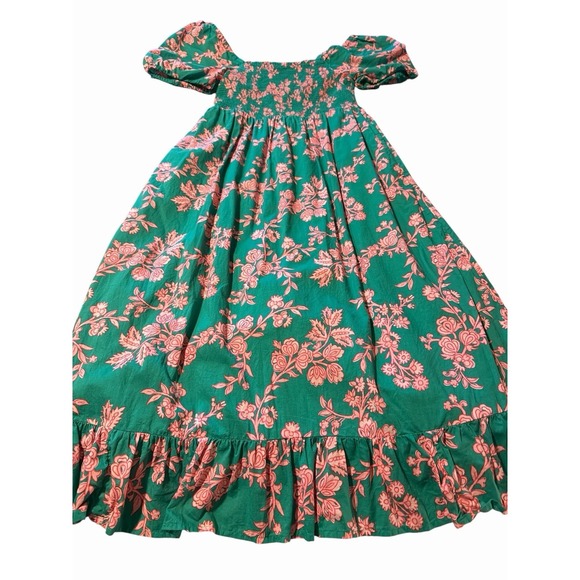 J. Crew Floral Smocked Midi Dress Green & Pink Puff Sleeve Cottagecore Boho - Picture 3 of 8
